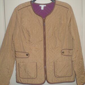 Women's Charter Club Tan Quilted Jacket Zip Front Size Large